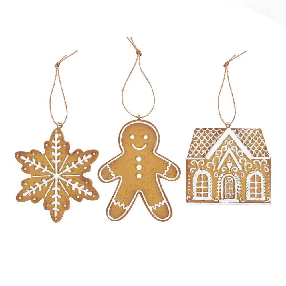 Something Different - Set of 3 Hanging Gingerbread Decorations Christmas baubles - Multicolours